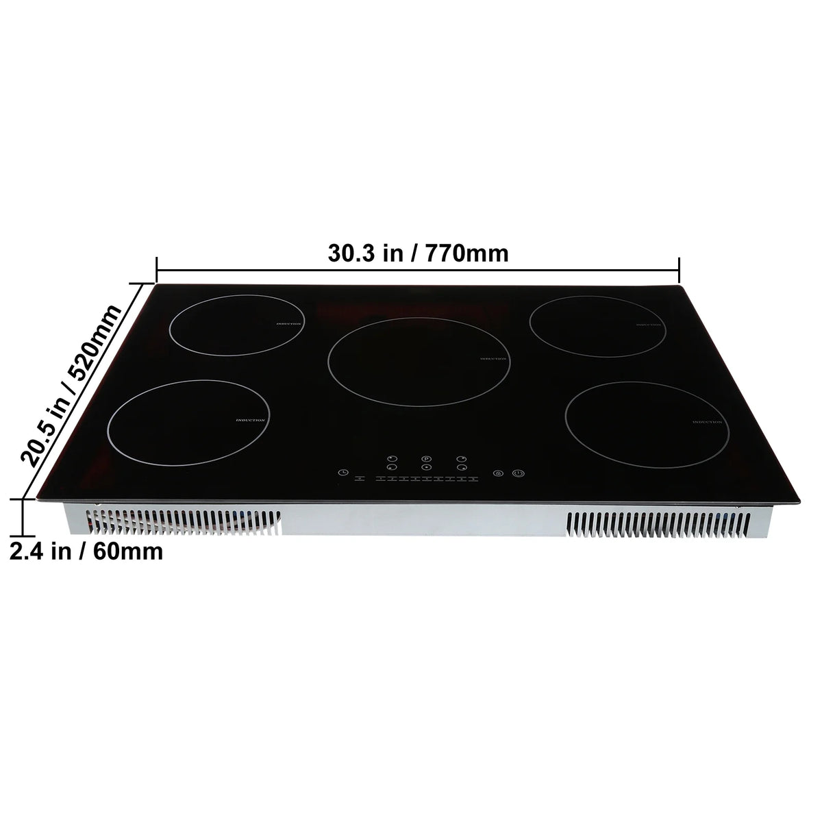 KFFKFF Electric Range, 5 Elements, 30'' Built-in Induction Cooking Surface, 9200W, 9 Power Settings, LED Display, Safety Lock & Heat Guard