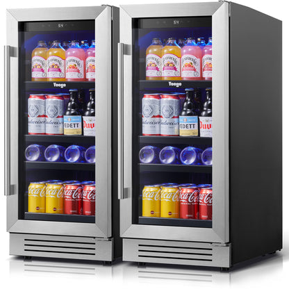 Yeego 30" Wine and Beverage Refrigerator,Two 15" Wine and Beverage Cooler Under Counter or Freestanding, Hold 33 Bottles and 80 Cans(Two Pack)