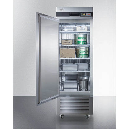 Commercially approved frost-free reach-in freezer in complete stainless steel, left hand door swing