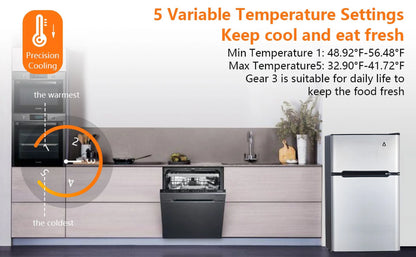 Zzistar 3.2 Cu. Ft Mini Fridge ,128L Compact Refrigerators with Freezer Refrigerator ,5 Adjustable Thermostat Settings
