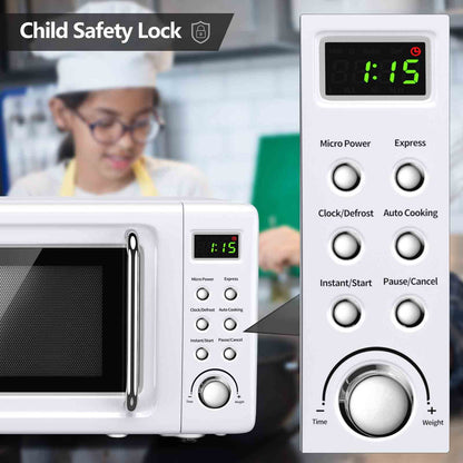 700W Retro Countertop Microwave Oven with 5 Micro Power and Auto Cooking Function