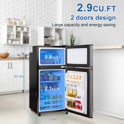 Kcpolre Mini Fridge with Freezer, 2.5 Cu.ft Small Fridge, Low Noise,7 Adjustable Thermostat, Double Door Small Refrigerator for Dorm, Bedroom, Office, Blue