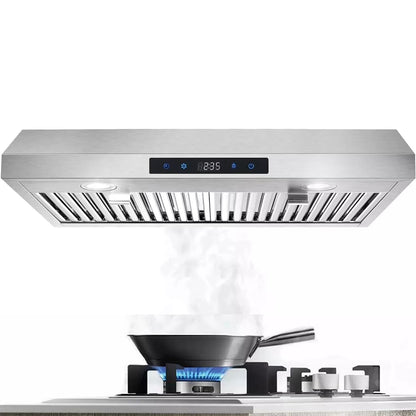 "Joeaonz 30"" Convertible Under Cabinet Range Hood, Stainless Steel, 600CFM, 3-Speed Fan, Dishwasher-Safe Filter"
