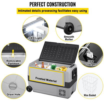 VEVOR Car Refrigerator 48Qt, Dual Zone Car Fridge Freezer12/24V DC & 110-240V AC Electric Compressor Cooler for Truck Vehicle RV