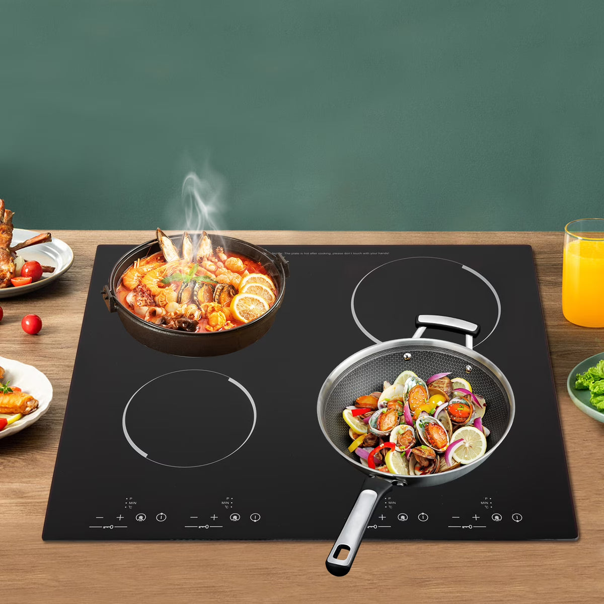 Peakora Electric Cooktop, Built-in Cooktop 3000W, Electric Stove Top with 4 Electric Burners, 9 Heating Level, Kid Safety Lock, Sensor Touch Control, 110V