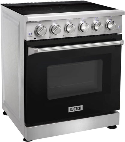 30 inch Professional Electric Range with 5 Heating Elements Cooktop, 4.55 Cu. Ft. Convection Oven Capacity, Smooth Glass Top, in Stainless Steel, KOS-30RE06H (Stainless Steel)