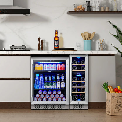 Yeego 30" Wine and Beverage Refrigerator,Two 15" Wine and Beverage Cooler Under Counter or Freestanding, Hold 33 Bottles and 80 Cans(Two Pack)
