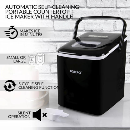 Igloo Handled Automatic Ice Machine Self Cleaning Countertop Ice Maker with Scoop, Aqua