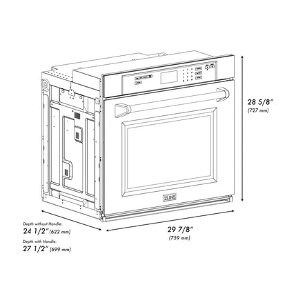 ZLINE 30" Autograph Single Wall Oven with Air Fry and Self-Clean in DuraSnow?? Stainless Steel and Gold Handle, WASSZ-30-G