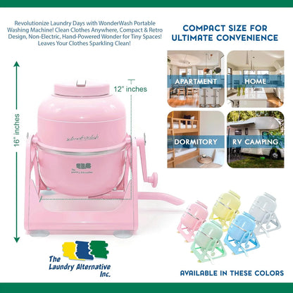 WonderWash Portable Washing Machine for Apartment & Tiny Spaces - Manual Hand Clothes Washer with Retro Design - Clean Laundry Anywhere with Our Countertop, Non-Electric, Small Washer - Pink