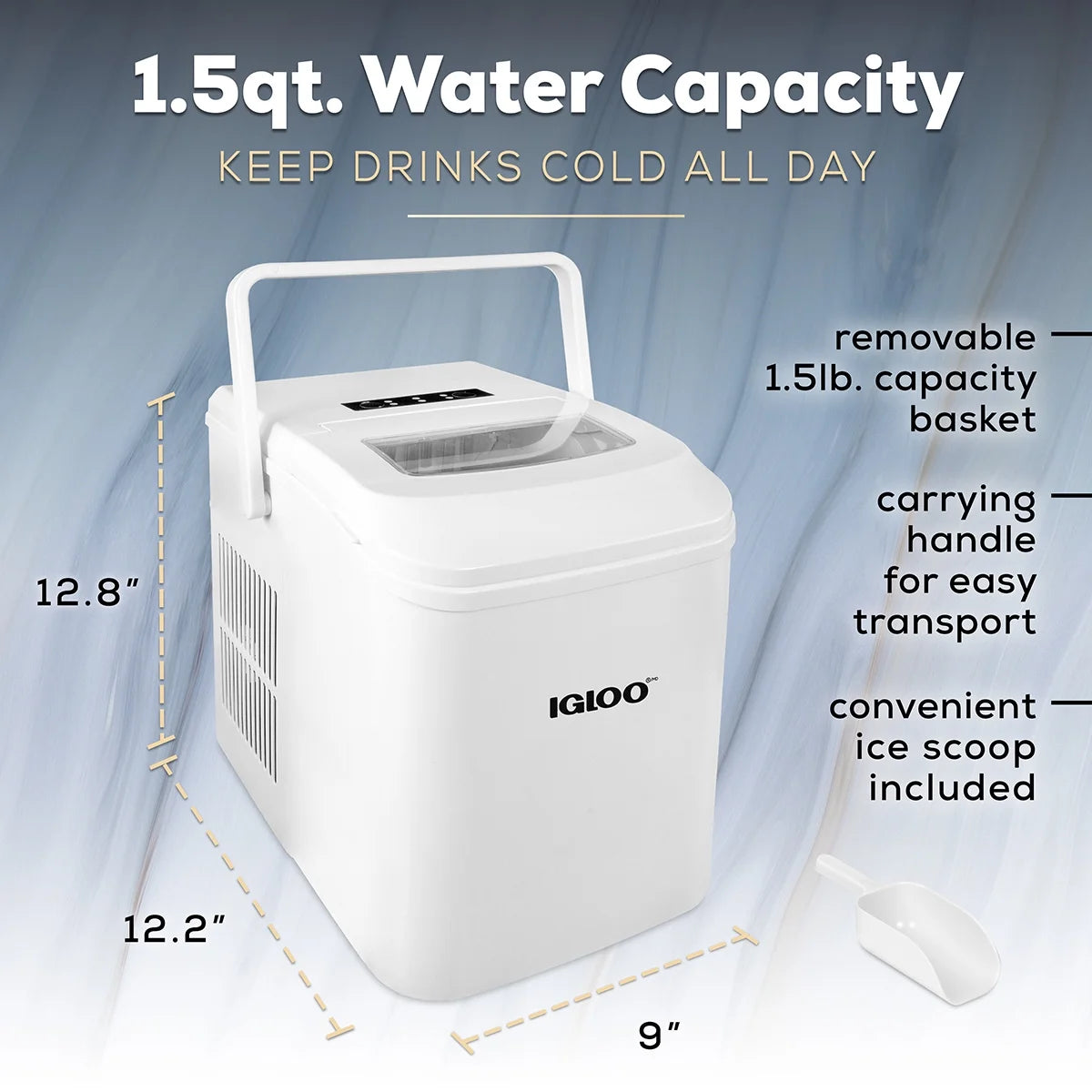 Igloo Handled Automatic Ice Machine Self Cleaning Countertop Ice Maker with Scoop, Aqua