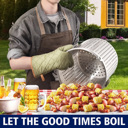 32QT Stainless Steel Seafood Boil Pot with 200,000BTU Single Burner Propane Stove, Heavy Duty Propane Burner For Outdoor Cooking Turkey Fryer, Crawfish Boil, Homebrewing