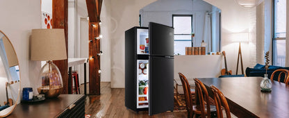 Harper & Bright Designs Double Door Mini Fridge with Freezer, 3.2 Cu.Ft Compact Refrigerator with Adjustable Shelf, Adjustable Thermostat and Reversible Door for Bedroom, Dorm, Home Office, White