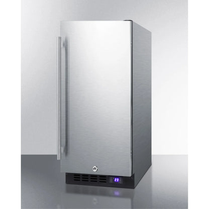 15" wide frost-free freezer for built-in or freestanding use, with stainless steel wrapped exterior, lock, and digital thermostat