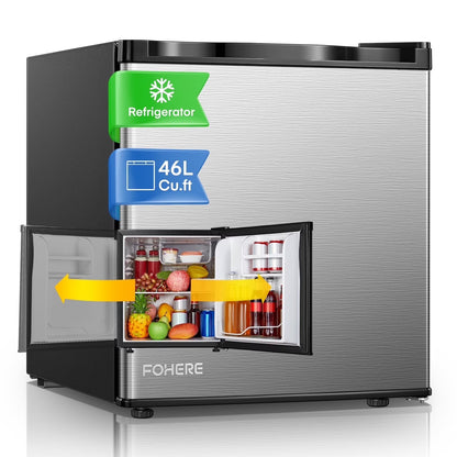 FOHERE 1.6 Cu. Ft Refrigerator with Top Freezer, Single Door, 46L Capacity, Black