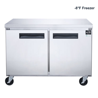 NSF 48 in. 2-Door Undercounter Freezer 13 Cu. Ft. Worktop Commercial Freezer in Stainless Steel ETL