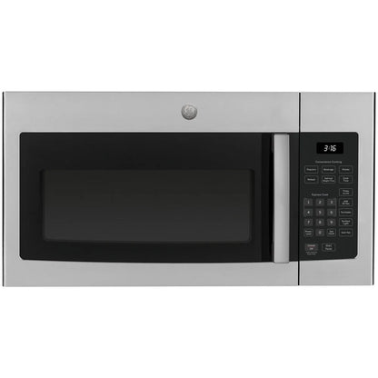 GE JVM3160RFSS 1.6 Cu. Ft. Over-the-Range Microwave Oven Stainless Steel Bundle with Deco Chef Pair of Red Heat Resistant Oven Mitt and 3 YR CPS Enhanced Protection Pack