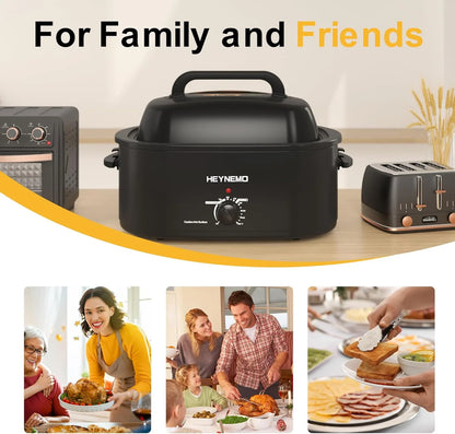 20 Quart Electric Roaster Oven, Turkey Roaster Electric, Roaster Oven Buffet, Selfbasting Lid, Removable Pan, Full-Range Temperature Control Cool-Touch Handles, Turkey Roaster, Black
