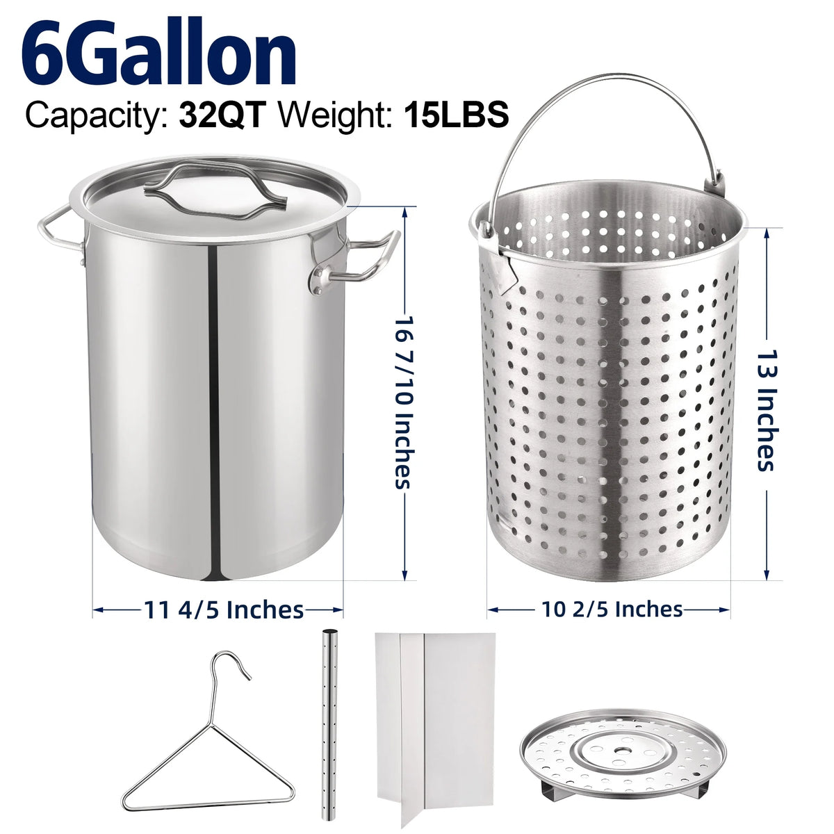 32QT Stainless Steel Pot with 200,000 BTU Propane Burner - Seafood Boil Pot, Crab Boil Pot, Lobster Pot, Shrimp Boil Pot, Tamale Steamer Pot with Basket and Turkey Fryer Burner