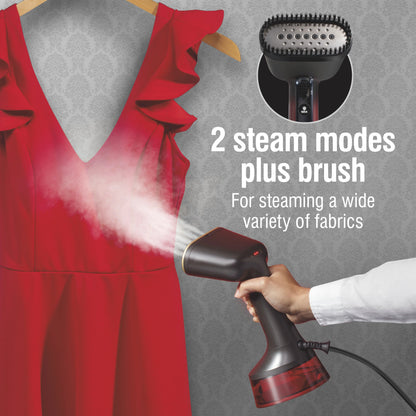 CHI LAVA Ceramic Plate Garment Steamer for Clothes with Fabric Brush, 2 Steam Modes, 1600 Watts, Red