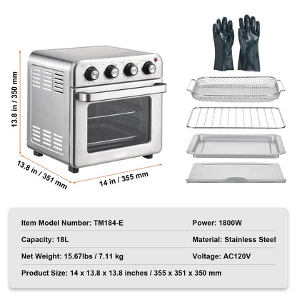 KFFKFF 7-IN-1 Air Fryer Toaster Oven 18L Stainless Steel 1700W Convection Oven