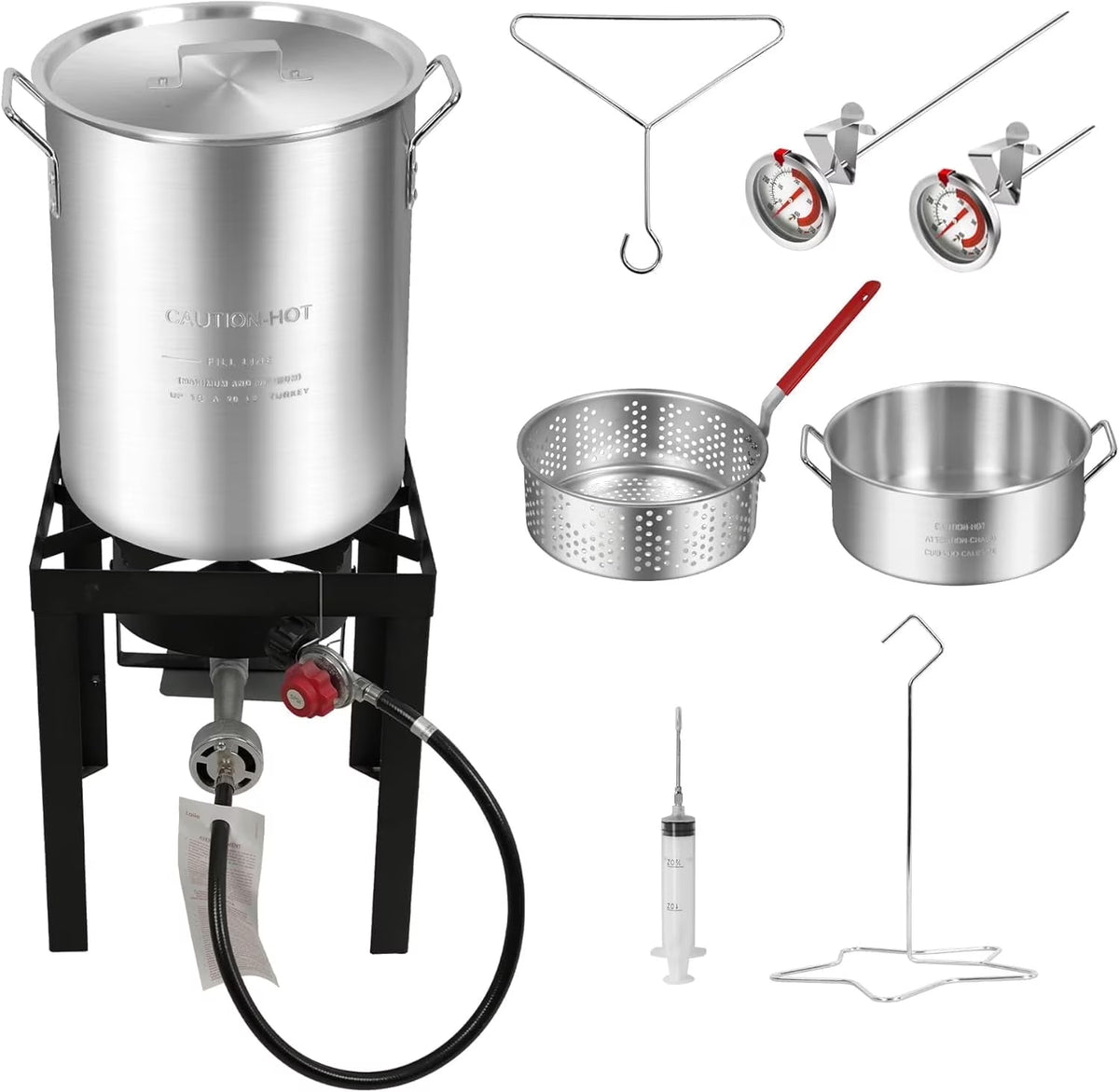 Red Mountain Valley Outdoor Propane Turkey Deep Fryer Set 30&10 Quart Fish Fryer with Basket, 50,000 BTU Burner, Large Seafood Boiler Kit, Outdoor Cooking for Frying, Boiling