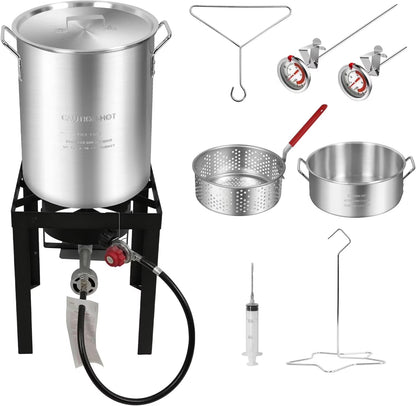 Red Mountain Valley Outdoor Propane Turkey Deep Fryer Set 30&10 Quart Fish Fryer with Basket, 50,000 BTU Burner, Large Seafood Boiler Kit, Outdoor Cooking for Frying, Boiling