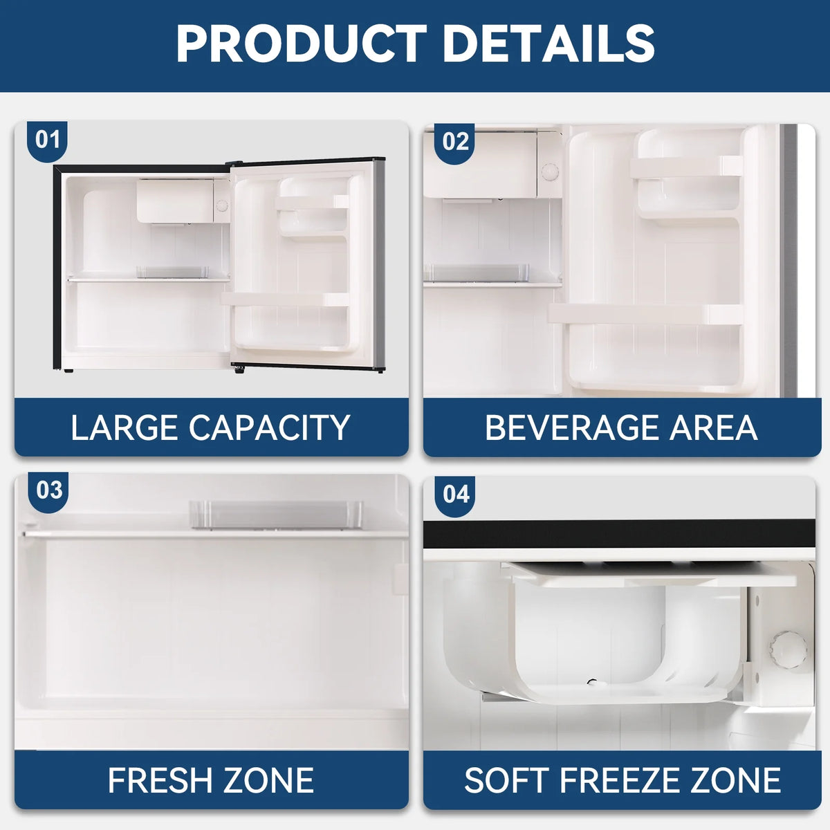 Frestec 1-Door Mini Fridge - 1.7 Cu Ft, Energy Star Rated, Perfect for Dorm or Apartment,Gray