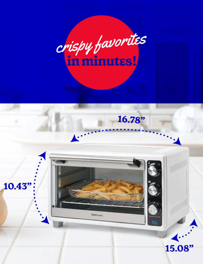 Betty Crocker Air Fryer Convection Toaster Oven, Multifunction 6-Slice Toaster and Air Fryer Oven, 0.8 Cu. Ft. 6 Slice Capacity AirFryer Toaster Oven Combo, 7 Function Convection Oven, Silver