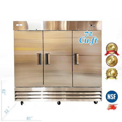 Cooler Depot Commercial 72 cu.ft, 81 inch, 3 Solid-Doors Reach in Freezer, Cooler Depot.