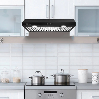 Range Hood 30 inch Under Cabinet,Black Stainless Steel Range Hood with 500 CFM,Ductless Range Hood Black,Kitchen Vent Hood 30 inch with 3 Way Venting,Baffle Filters,LED Light