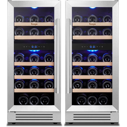 Yeego 30" Wine and Beverage Refrigerator,Two 15" Wine and Beverage Cooler Under Counter or Freestanding, Hold 33 Bottles and 80 Cans(Two Pack)
