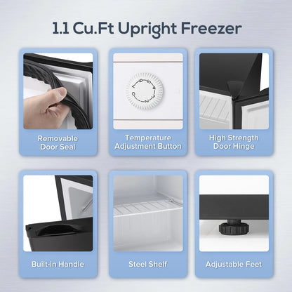 KNDKO Upright Freezer, 1.2cu.ft Mini Freezer with Adjustable Thermostat & Removable Shelves, Stand Up Freezer for Home/Office/Dorm, White