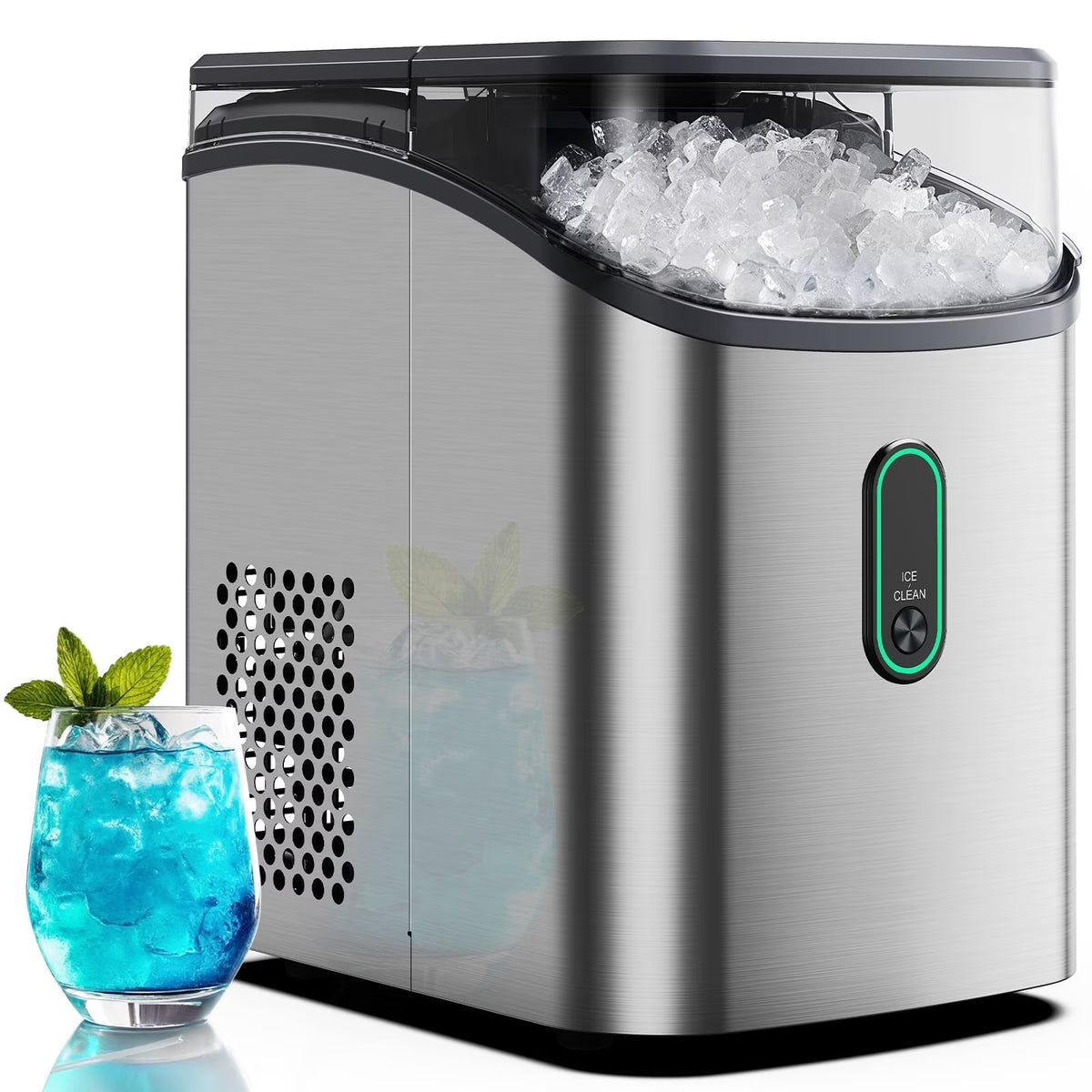 Philergo Nugget Ice Maker Countertop, Pebble Ice Maker with Soft Chewable Ice, 35 lbs/24 Hrs for Home, Kitchen, RV, Camping, Silver