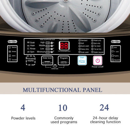 Krib Bling Full Automatic Washing Machine with LED Display, 17.7 lbs Portable Washer with Drain Pump, 10 Washing Programs & 8 Water Levels, Ideal for Camping, Apartment, Dorm, Grey