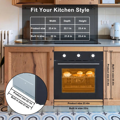 Garvee 24" Single Wall Oven, 2.5 Cu.ft Electric Wall Oven with Mechanical Knobs, Convection Wall Oven in Stainless Steel, 3000W, 240V, Black