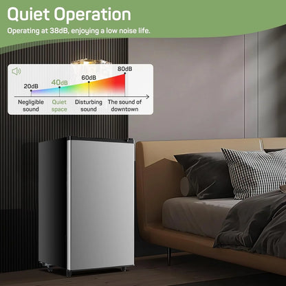 Mini Fridge 3.2 Cu. ft Single Door, 5 Star Energy Efficient, Low Noise, 5 Adjustable Thermostat & Removable Glass Shelves, Silver