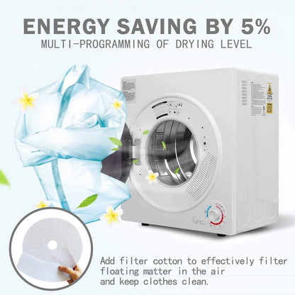 CTT 3.5 Cu. Ft. Clothes Dryer, 1500W Electric Dryers for Clothes, Electric Clothes Dryer with Stainless Steel Drumble for 13.2 lbs. with 4 Automatic Drying Modes (White)