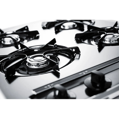 24" wide open burner gas cooktop in brushed chrome with battery start ignition