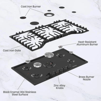 Gasland Chef 36 in. NG/LPG Convertible Gas Cooktop in Porcelain Enamel with 5-Burners