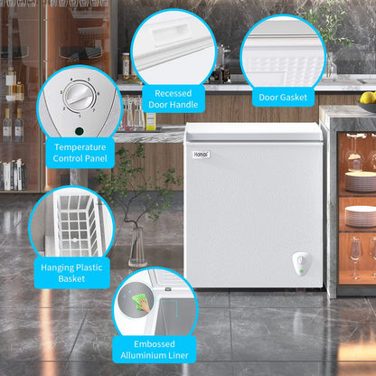 5.0 Cubic Chest Freezer - Compact Deep Freezer with Top Open Door and Removable Storage Basket, 7 Gears Temperature Control, Energy Saving, for Office Dorm or Apartment