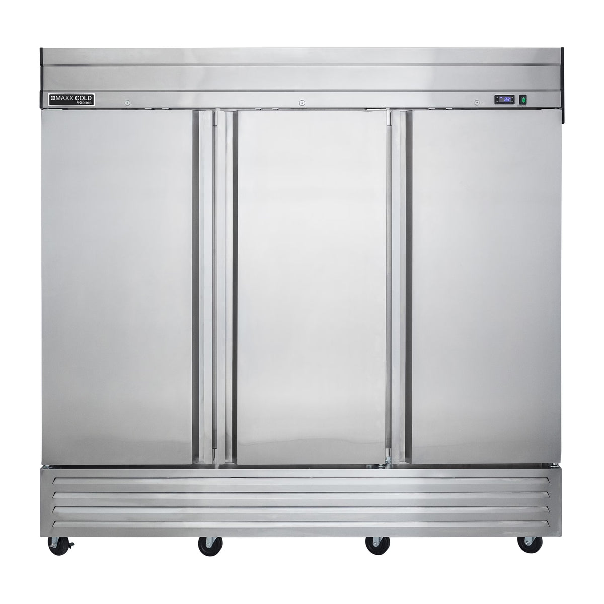 Maxx Cold V-Series 3 Door Reach-In Freezer, Bottom Mount, 81"W, 65 cu. ft. Storage Capacity, in Stainless Steel (MVF-72FDHC)