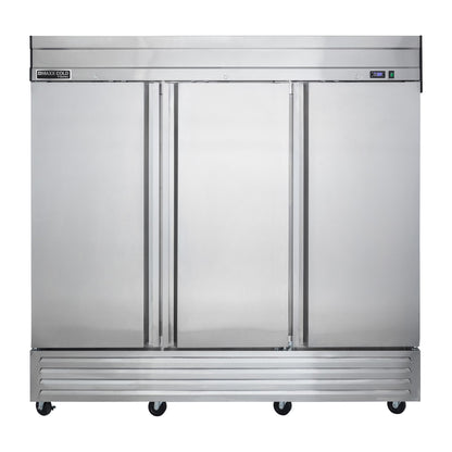 Maxx Cold V-Series 3 Door Reach-In Freezer, Bottom Mount, 81"W, 65 cu. ft. Storage Capacity, in Stainless Steel (MVF-72FDHC)
