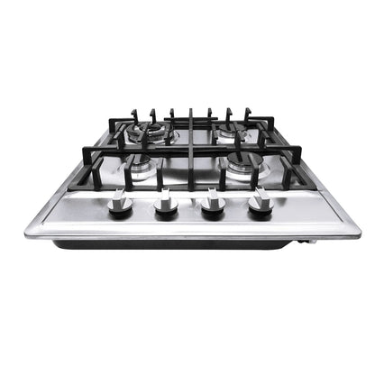 Stainless Steel 4-Burner Gas Stove, 3.0KW+1.75KW+1.0KW, Built-In Cooktop with Rotary Switch for Homes, Restaurants