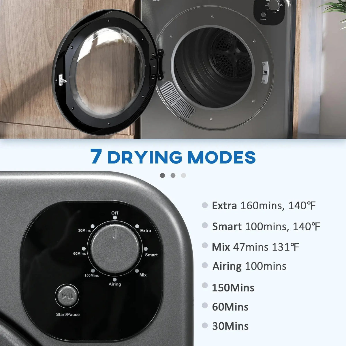 Resenkos Compact Laundry Dryer 1300W Portable Clothes Dryer with 3.2 cu.ft Stainless Steel Drum, Front Load Electric Dryer, Gray