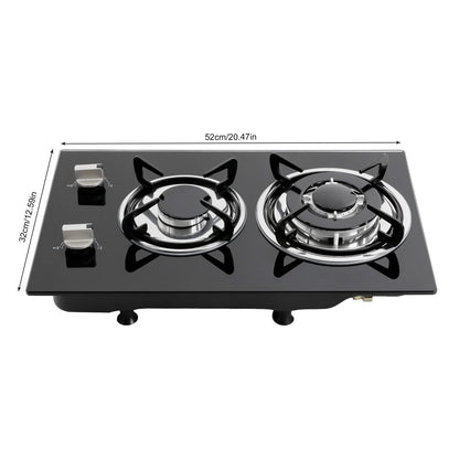 2 Burner Modern Gas Cooktop Gas Stove Top with 2 Burner Black 20.47*12.6 in