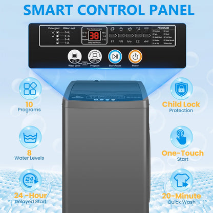 Veeboto Portable Washing Machine, 18.7Lbs Capacity Portable Washer with Drain Pump, 10 Wash Programs/8 Water Levels/LED Display, Full-Automatic Compact Laundry Washer for Apartment, Dorm, Home