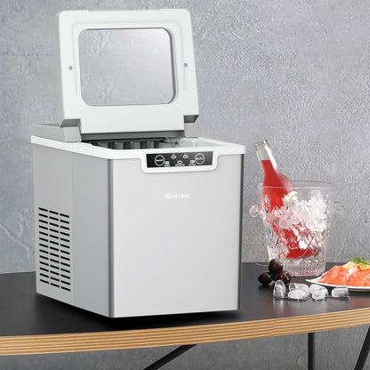 Costway Ice Maker Machine Countertop 26Lbs/24H Portable W/Scoop & Basket Silver