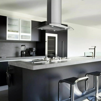 "Joeaonz 36"" Stainless Steel Island Mount Range Hood, Quiet 900CFM, 3-Speed Vent with Button Control and LED Bulb"