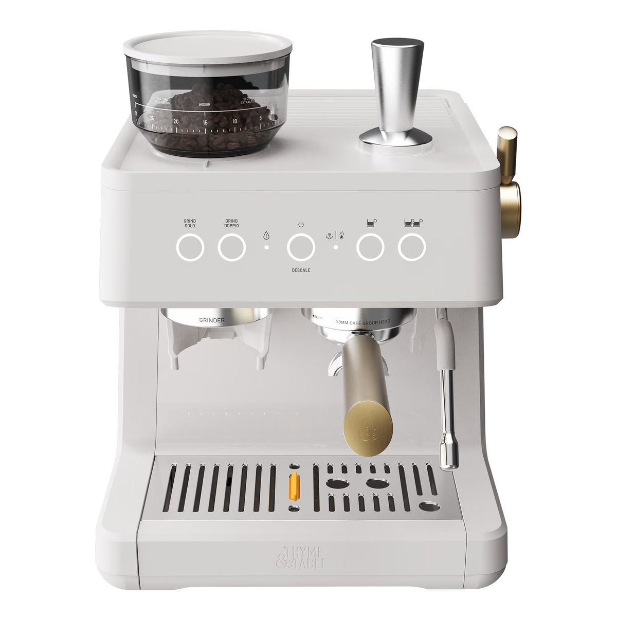 Thyme & Table Barista Grade Espresso Machine with 15-Bar Pressure, Conical Burr Grinder and Steam Wand, Sand White